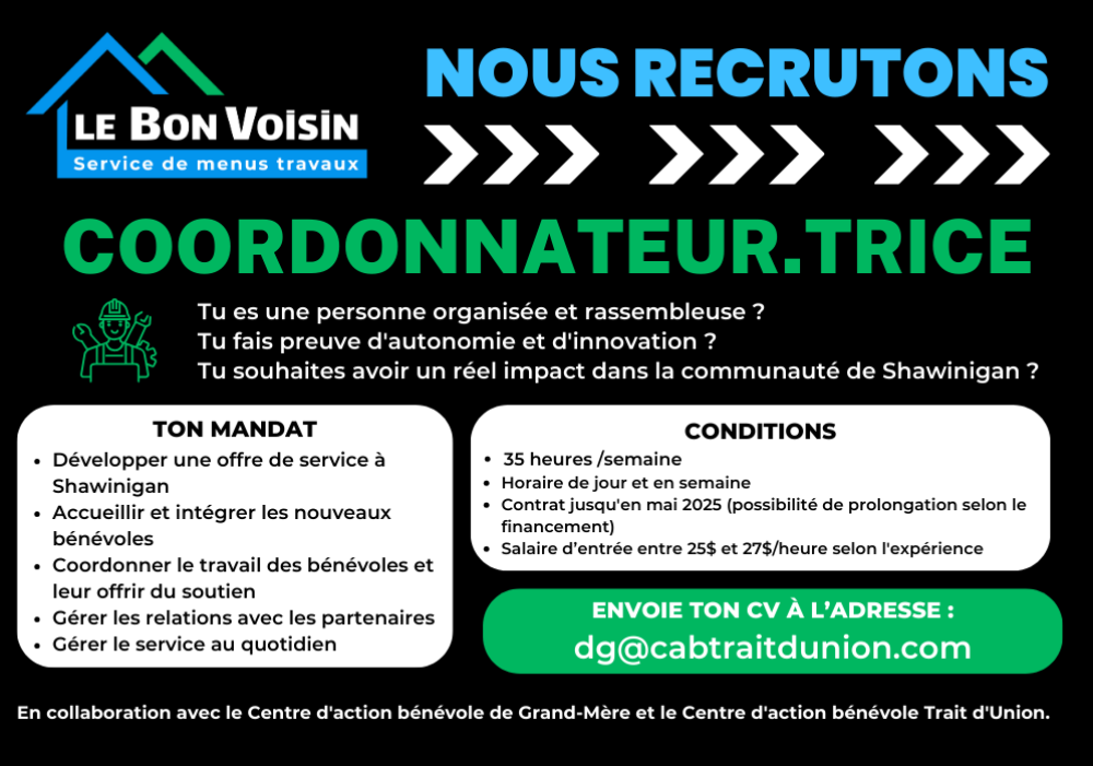 Offre d’emploi - Coordonnateur.trice du projet «Le Bon Voisin» - TERMINÉ ! 